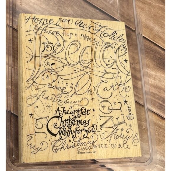 2003 STAMPIN' UP! Holiday Print Wood Mounted Rubber BLOCK Stamp Christmas Wish - Picture 1 of 7